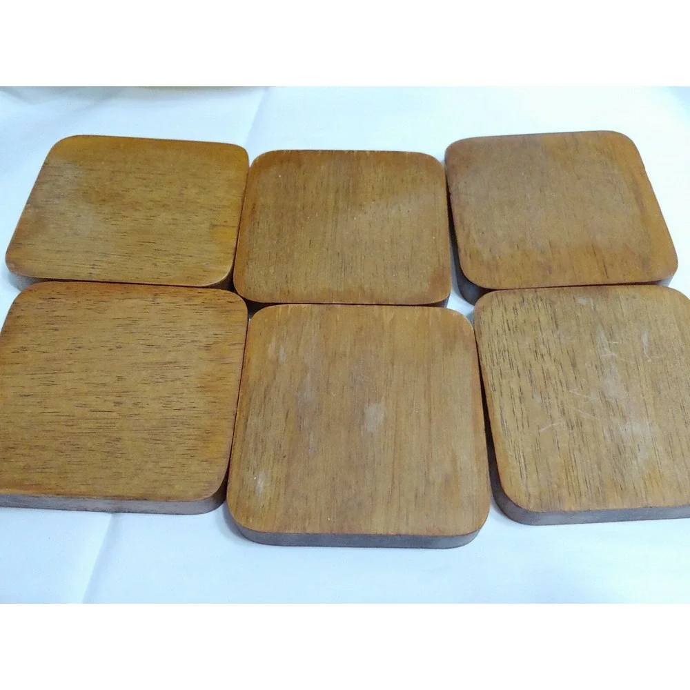 Vintage wood cork coaster set w/ stand in box Clorwood dist. Taiwan